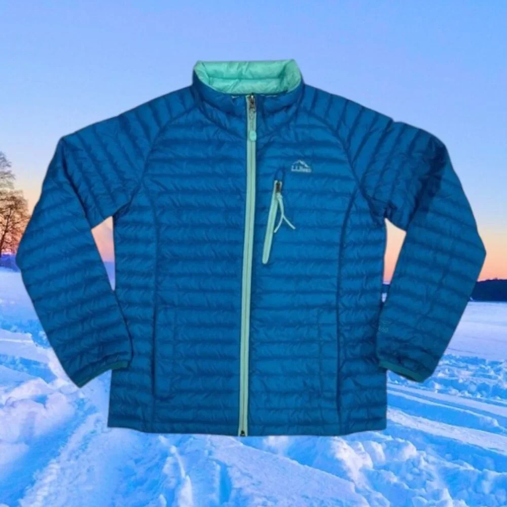 LL Bean Double Up Outer Wear Down Downtek 650 Blue Unisex Puffer Jacket 10-12